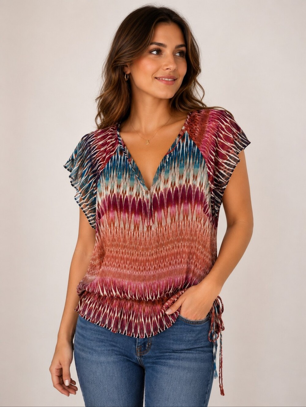 A. N. A. Sheer Abstract Print Top